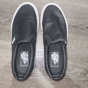 Vans Men's Black and White Slip-On Sneakers